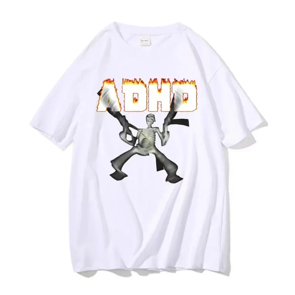 ADHD Skeleton Meme Vintage T Shirt Humor Horror Funny Skull Graphic Tee Unisex Fashion Harajuku Casual Street Tees Aesthetic Top