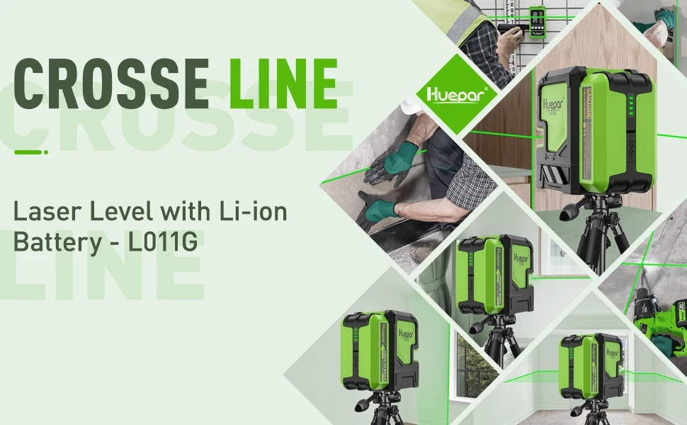 Huepar L011G 2-Linien-Lasernivelliergerät, wiederaufladbarer Li-Ionen-Akku, grüner Strahl, Kreuzlinienwerkzeug, Selbstnivellierung & Pulsmodus & Halterung – Detail 11