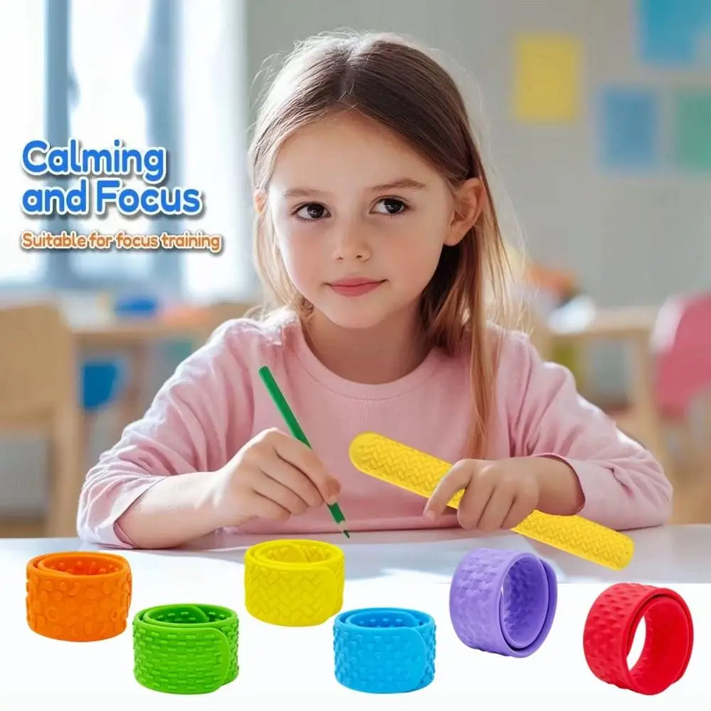 

Набор из 6 предметов, силиконовые браслеты, носимый дизайн, текстурированная поверхность, текстурированные силиконовые сенсорные игрушки, портативные сенсорные игрушки-непоседы