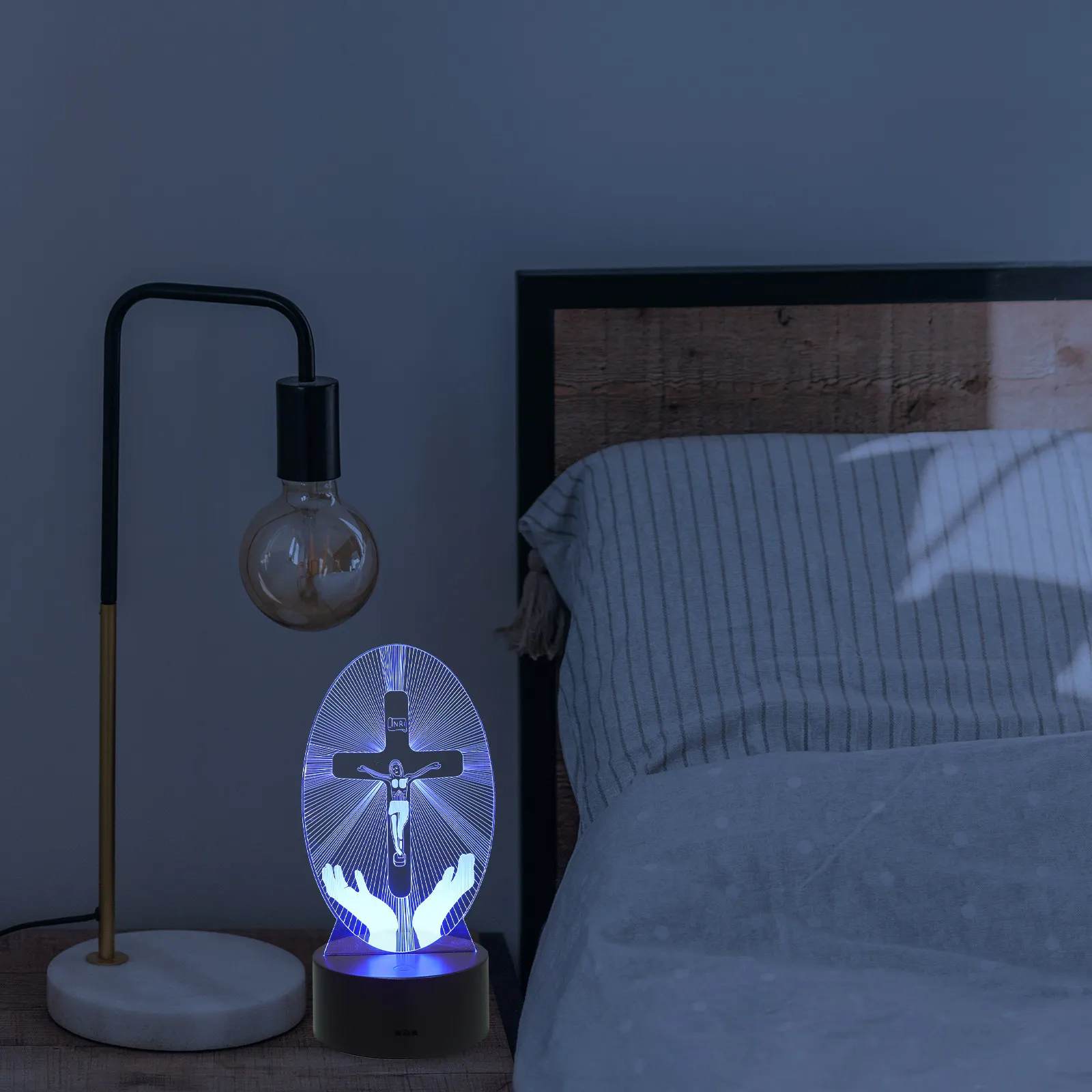 3D Engraved Cross Nightstand Light Color Changing LED Lamp Adjustable Control Desk Light Color Changing Lamp