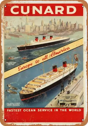 Metal Sign - 1939 Cunard Queen Mary and Elizabeth - Vintage Look Reproduction