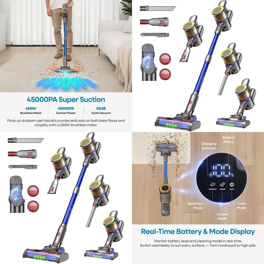 450W 45000Pa lichtgewicht draadloze stofzuiger, looptijd van 60 minuten, anti-wirwar, wandmontage, ideaal voor harde vloeren, tapijten en huisdieren H