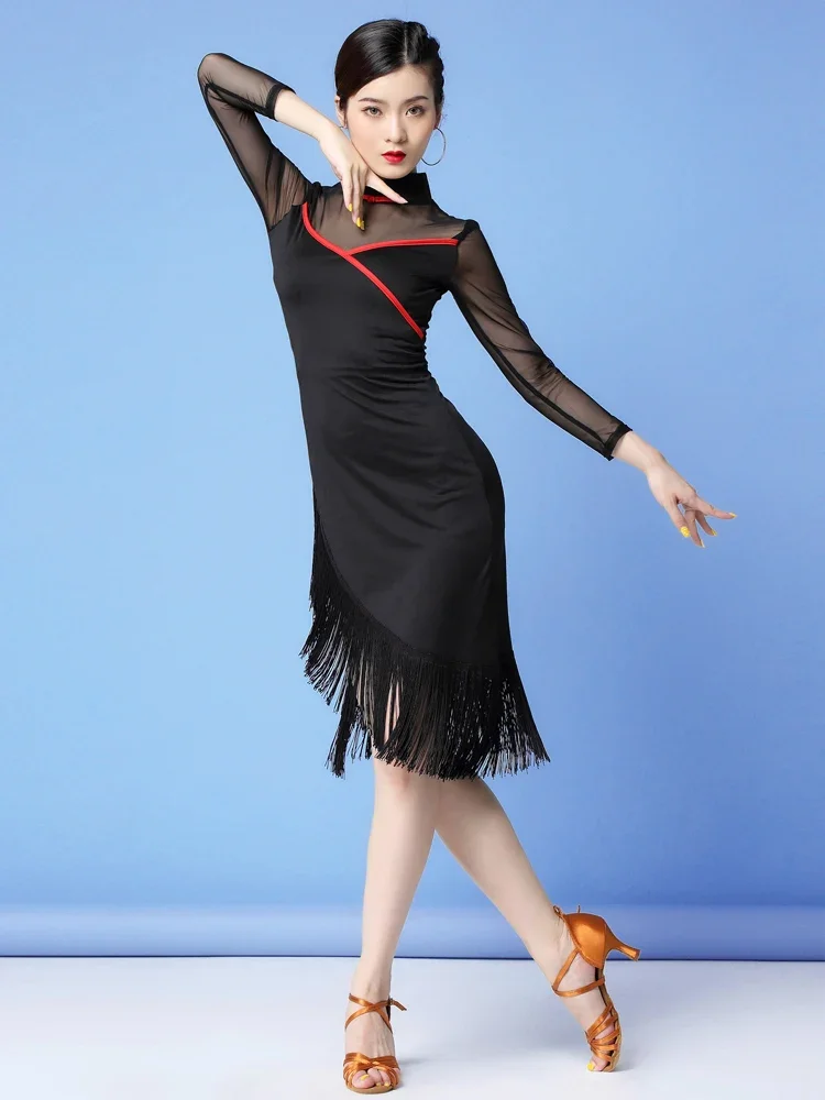 Robe de danse latine à franges pour femmes, robe Cheongsam, vêtements de performance, costume de danse classique, tango sexy, cha cha, rumba