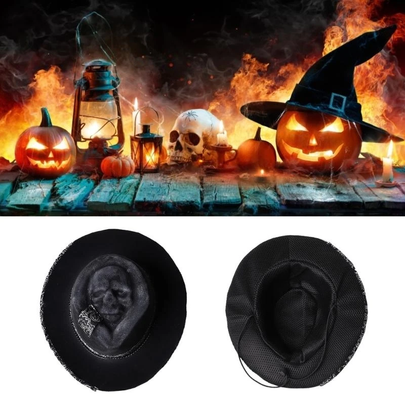 Halloween Skull Cowboy Hat Spooky and Stylish Headwear for Masquerade Fashionable and Eye-catching Accessory