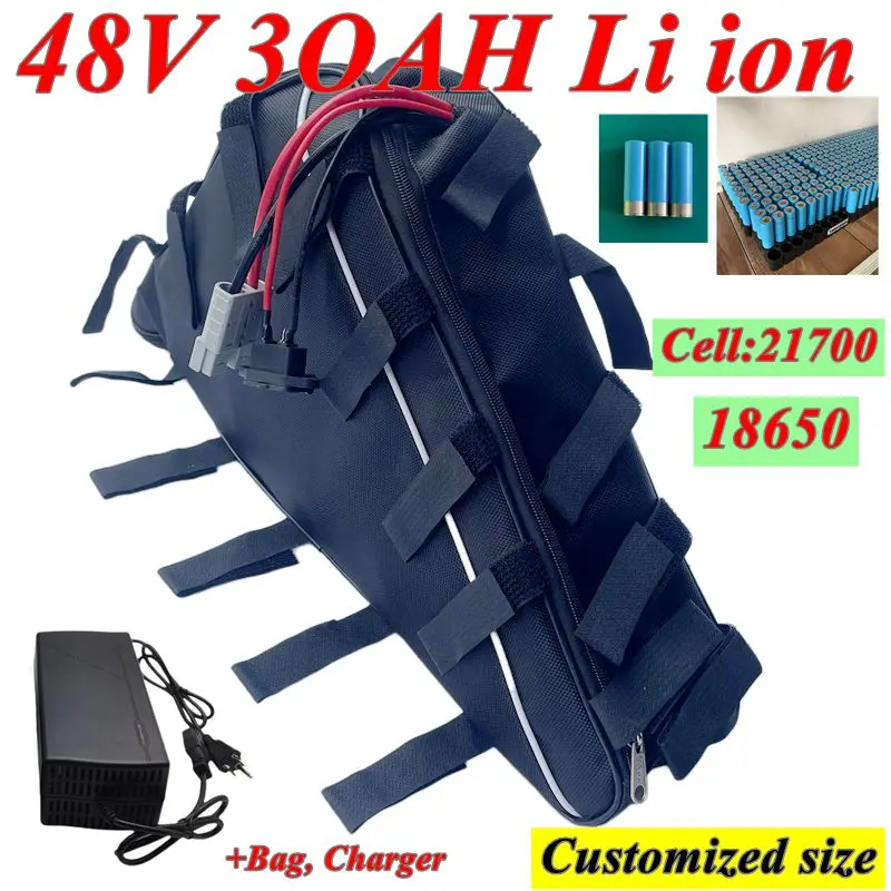 

48V 30AH Lifepo4 Triangle battery long cycle life for 3000w Electric Scooter bike Two Wheel tricycle + charger+ Bag