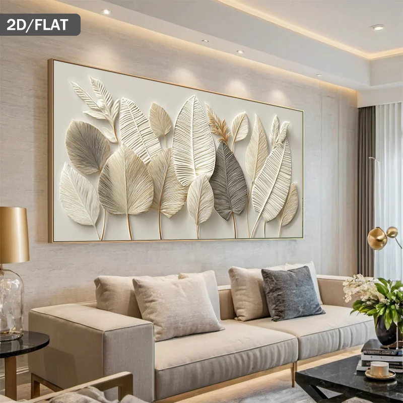 2D Flat 1pc Modern Abstract Textured Leaves Artwork Prints, Unframed Canvas Wall Art Painting for Living Room, Bedroom Decortion