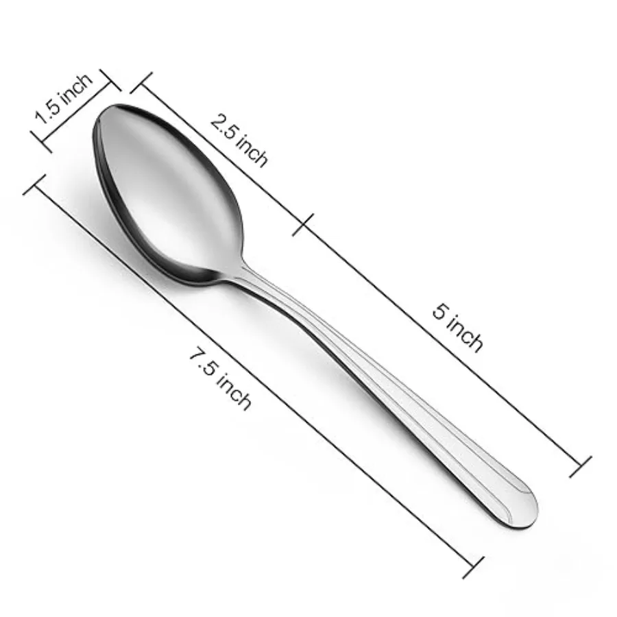 BEWOS 24 Pieces Spoons Set 7.5 Inch Stainless Steel Silverware Dinner Spoons with Mirror Polished Finish Dishwasher Safe Tables