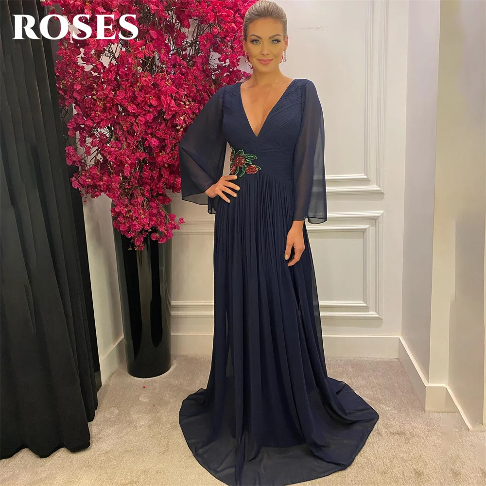 

ROSES Mermaid Sexy Special Occasion Dresses Chiffion Appliques Formal Gown Long Royal Blue Evening Dresses vestidos de fiesta