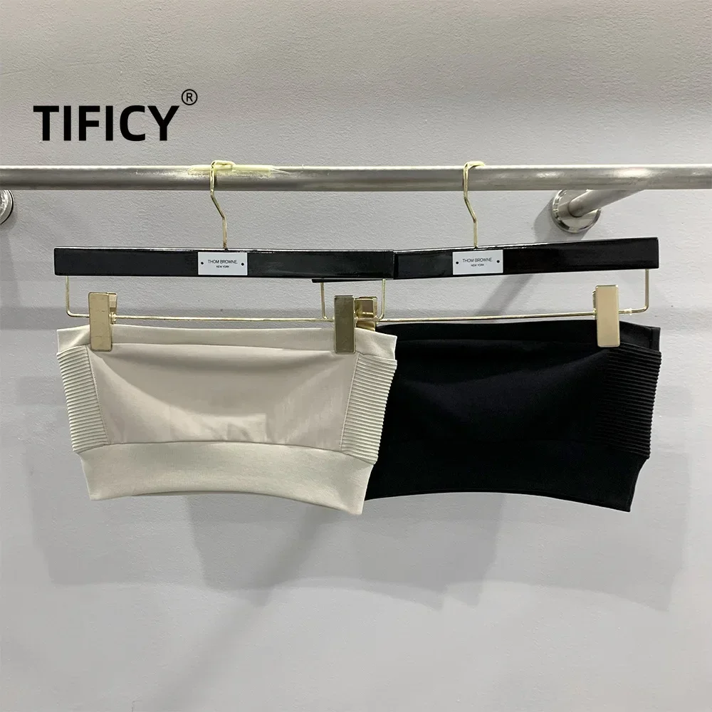 TIFICY High Street Dark RO Canottiere da donna Patchwork elastico a costine Base ad angolo piatto Patchwork lavorato a maglia Top corto senza spalline