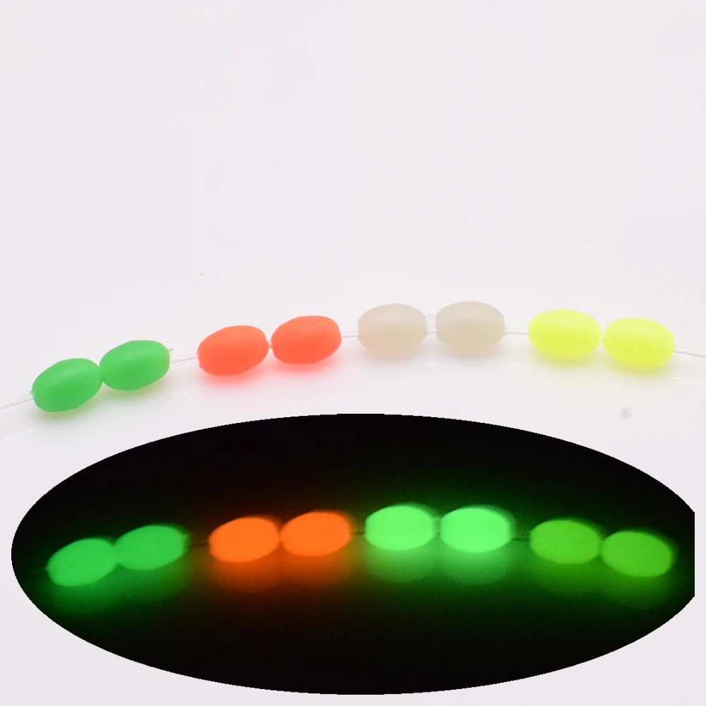

100 pcs Oval Soft Rubber Luminous Fishing Beads Glowing Sink Beads For Treble Hook Fishing Rigs Green Red Fishing Lure Tackle