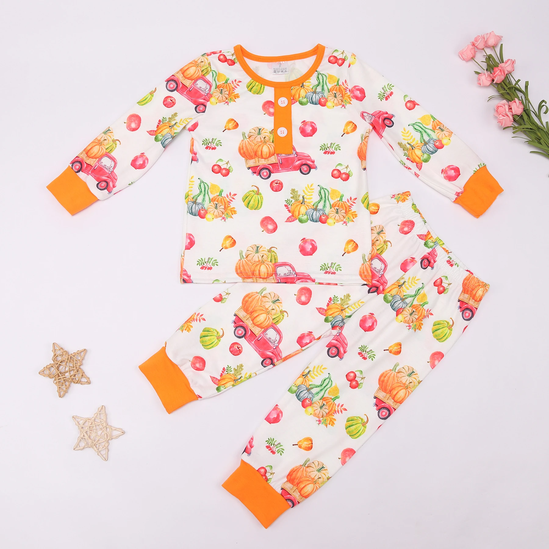 

Fashion Kids Boy Clothing Outfit Children Boutique Festival Pumpkin Wagon Pajamas Cotton Top Warm Pants Baby Set For 1-8T