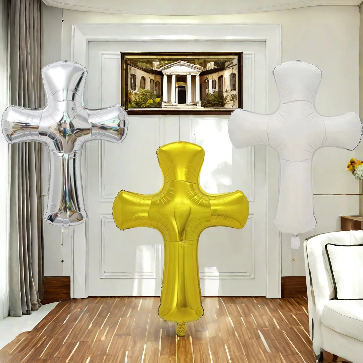 1/3/5pcs Church Easter Cross Baptism Foil Balloons Christian Catholic Worship Pray Wedding Celebration Birthday Party Decoration