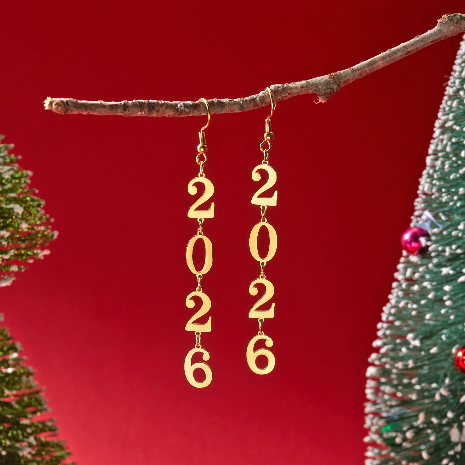 الفولاذ المقاوم للصدأ عدد 2026 قلادة إسقاط أقراط للنساء الذهب اللون هندسية ستار القلب أقراط أذن منسدلة مجوهرات السنة الجديدة #4