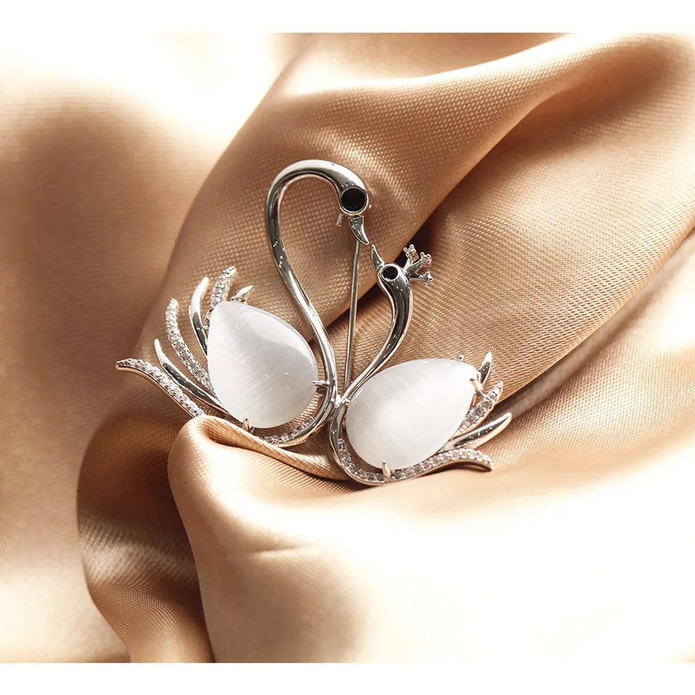 

2Pcs Swan Brooch Stylish Opal Zircon Bridal Wedding Brooch Durable Fashion Jewelry for Banquet Party Prom Clothes