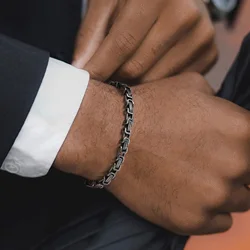 Mens Byzantine Bracelets,4mm Retro Grey Stainless Steel Handmade Link Wristband,Stylish Jewelry Gift for Him Boys