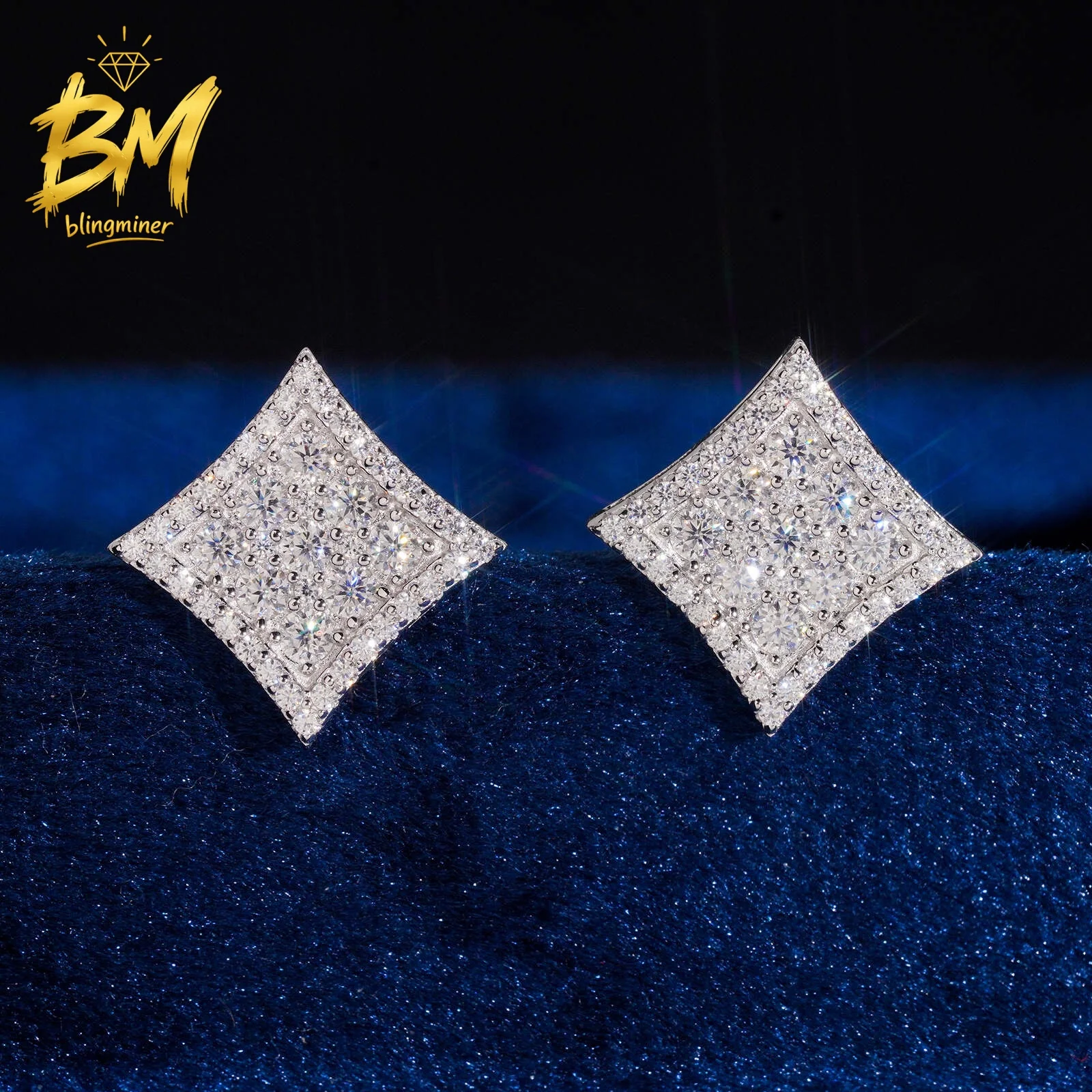 Blingminer Trendy Hip HopVVS Moissanite Earrings For Men Women S925 Silver Ear Studs Jewelry Pass Diamonds Tester Free Shipping