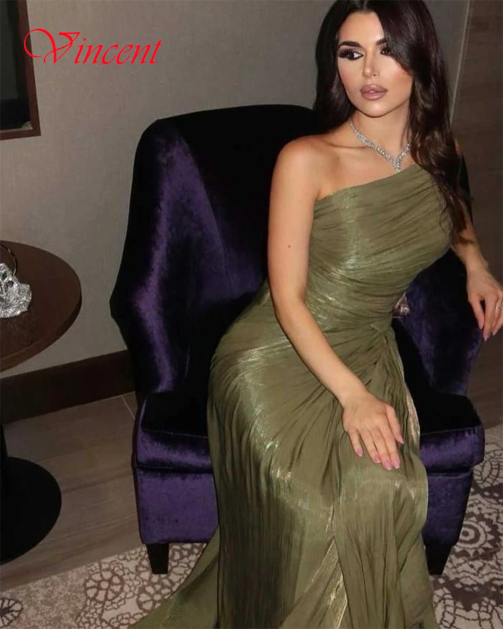 

Customized Graceful Green Chiffon Evening Dress Classic One Shoulder Sleeveless Prom Dress Delicate Straight Party Dress