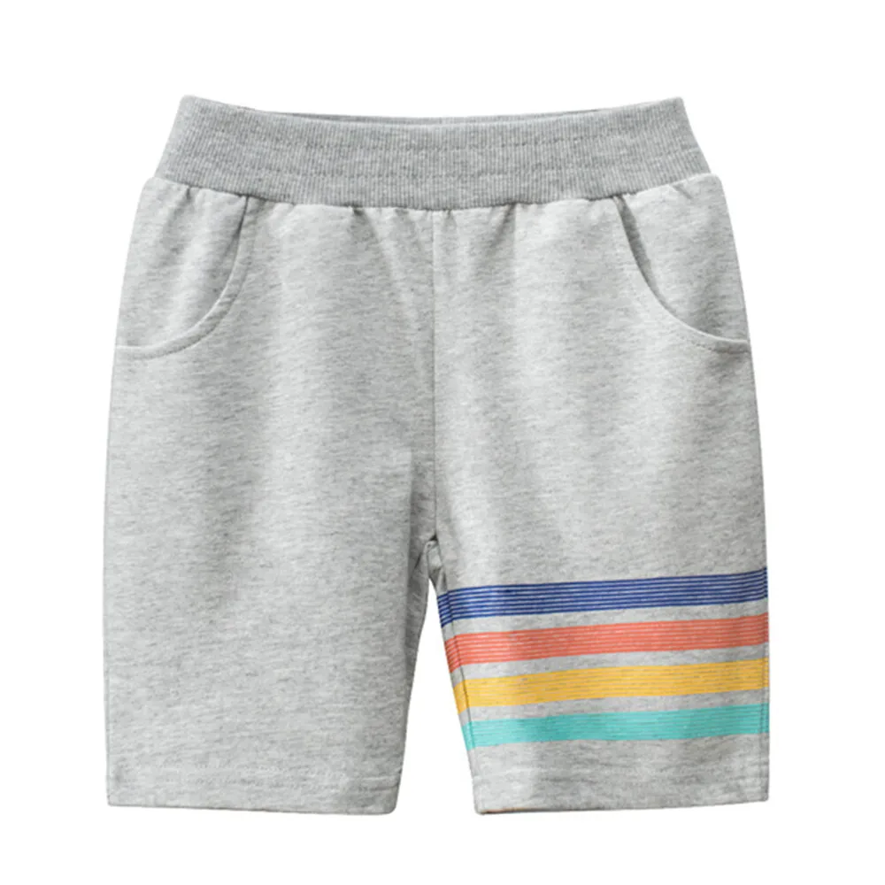 Kids Shorts Summer Colorful Stripes Pull-on Shorts Baby Boys Summer Plain Cotton Short Pants Casual Sports Knee Length Shorts