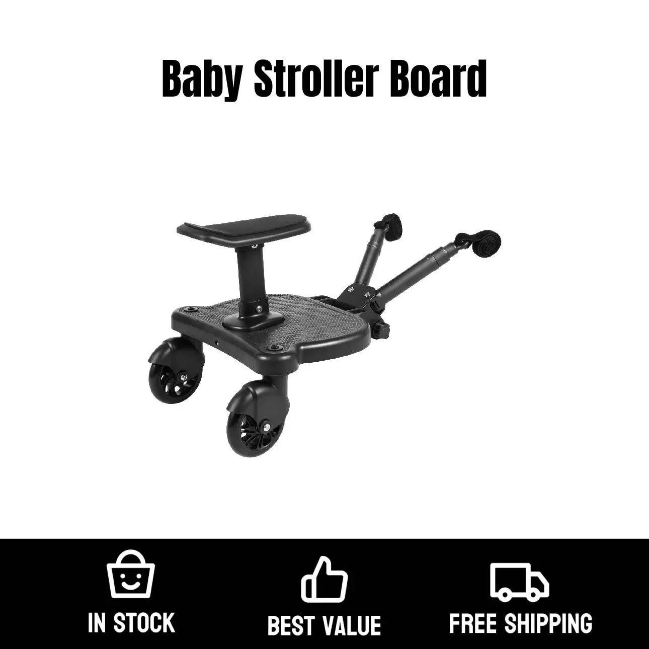 

Baby Stroller Board 55.11lbs Maximum Load Capacity Wheeled Pushchair Stroller Step Buggy Board Trolley Auxiliary Pedal Black