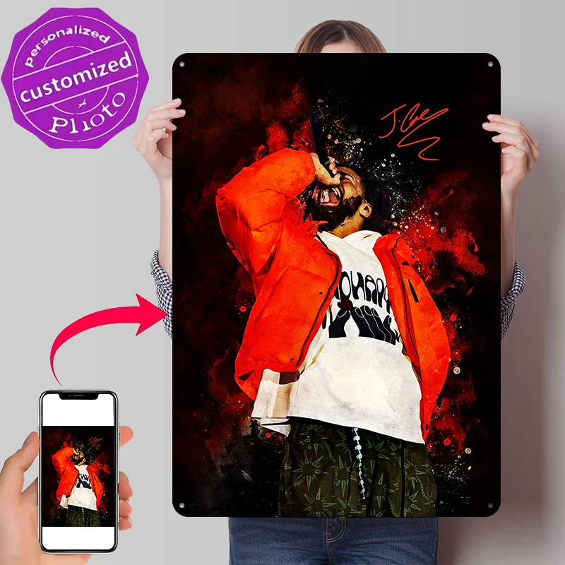 J. Cole Personalized 3D Textured Metal Poster Wall Art Vintage Tin Signs for Decoration Room Decorating Interior Bar Accessories
