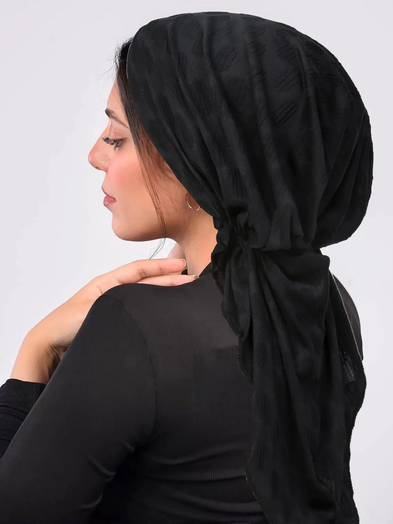 Ramadan Solid Color Muslim Hijab Caps Wrap Head Soft Elastic Long Tail Turban Bonnet Fashion Women Headdress Wearable