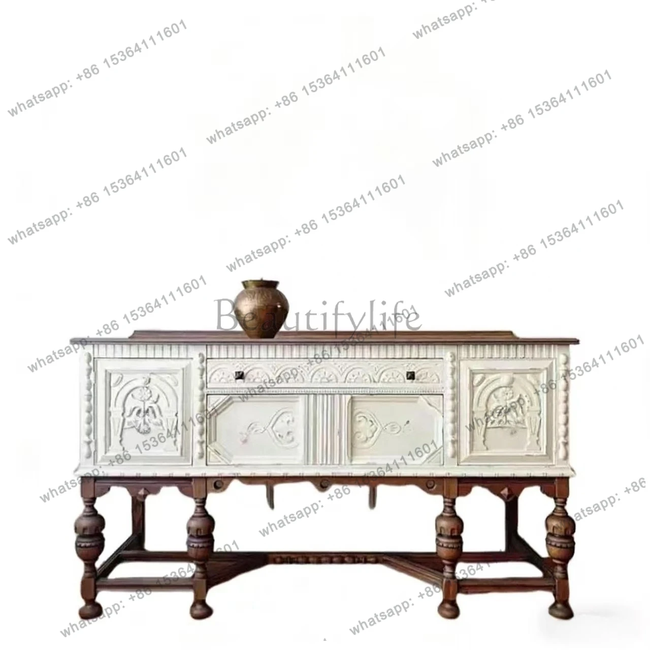 

French solid wood carved entryway cabinet French retro old living room decoration cabinet