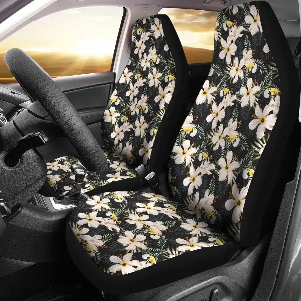 Hawaii Tropical Toucans Hibiscus Palm Leaves Seat Cover Car Seat Covers Set 2 Pc, Car Accessories Car Mats