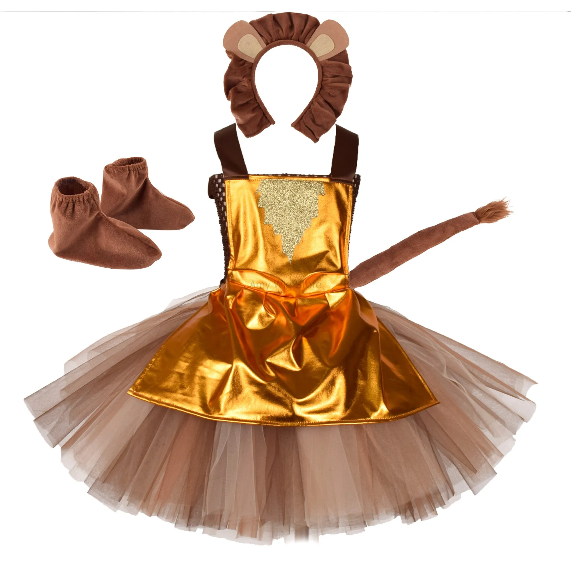 Bambini ragazze spaventapasseri leone strega principessa Costume di Halloween Ruffle Tulle Tutu Dress compleanno gioco di ruolo Party Stage Dress Outfit