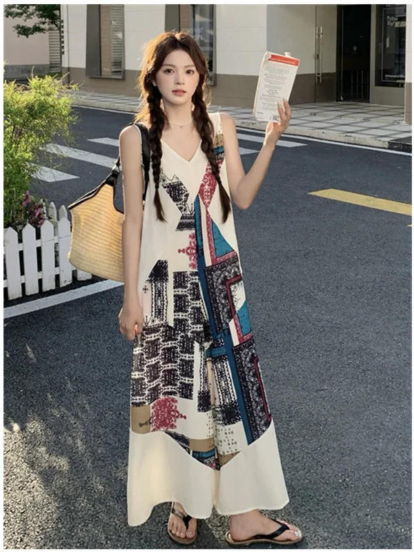 n Vaion Sle Women's Summer Faion Print Bib Overalls Unique One-Piece Wide Leg Skirt Pants High Waist Long Pants