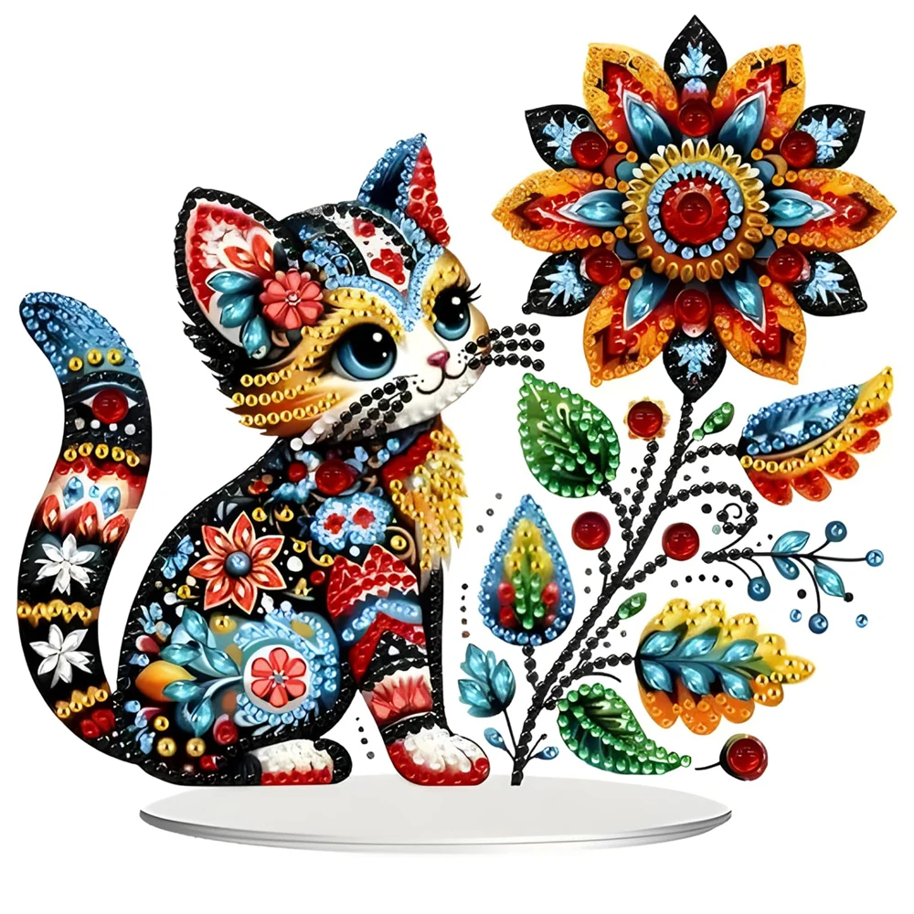 Kit de pintura de arte de diamante de mesa DIY, adorno de colocación de escritorio de diamantes de imitación de forma especial, Kit de artesanía de pintura de gemas de pie para el hogar, Gif