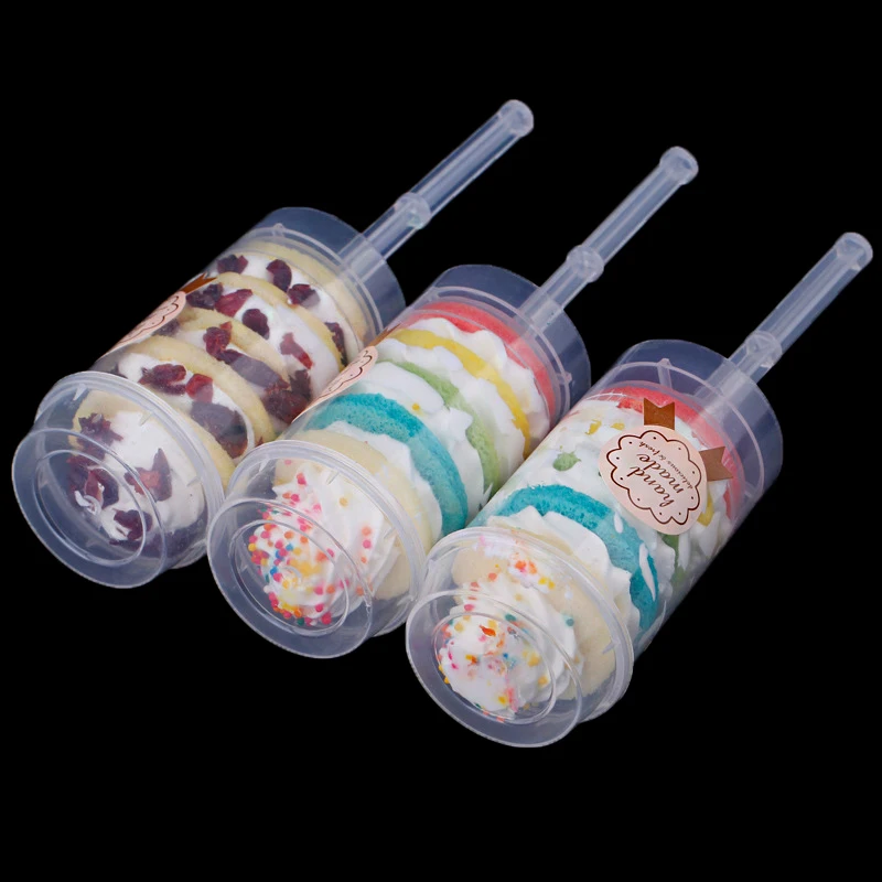 10Pcs Push Up Cake Shooter Round Shape Clear Cake Holders Push Plastic Containers With Lids For Ice Cream Baking Molding