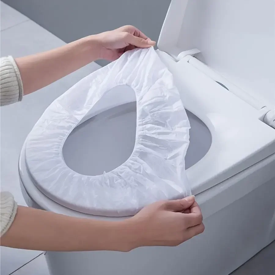 10 Pcs Disposable Toilet Seat Cover, Individually Wrapped Toilet Seat Cushion, Premium Elastic Strap Toilet Seat Cove