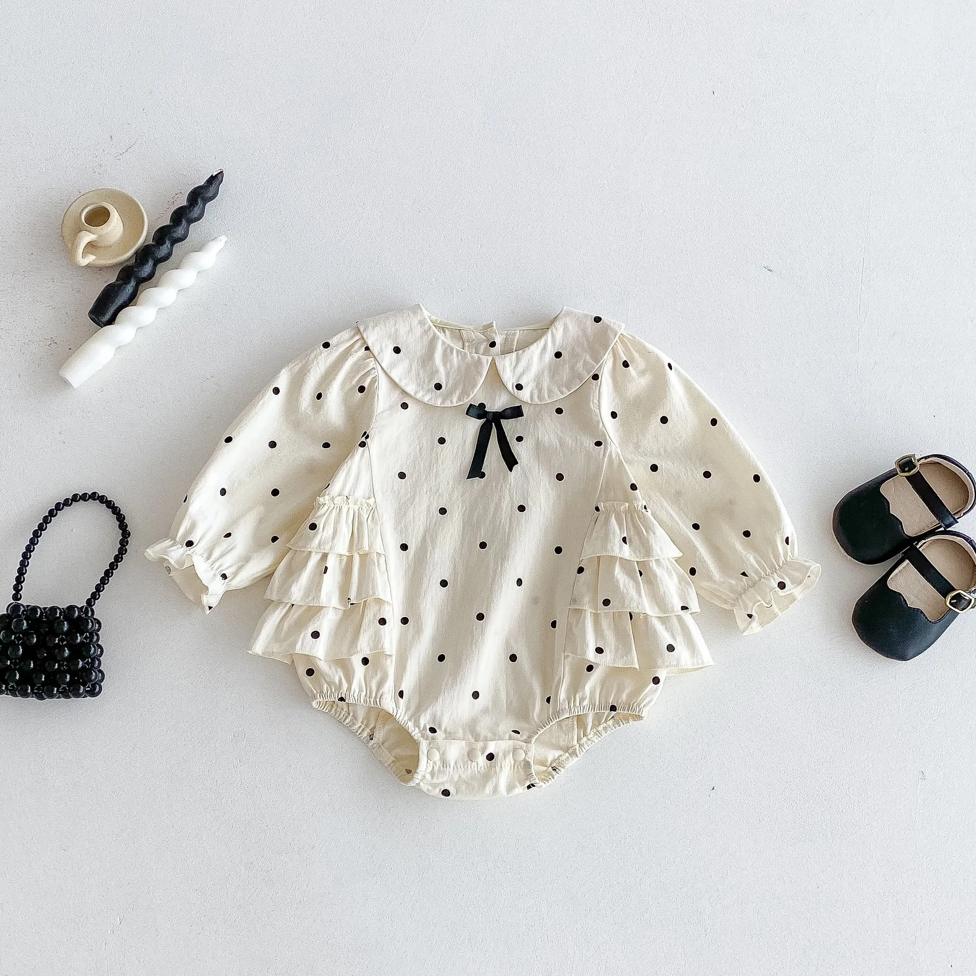 2026 Herbst Prinzessin Baby-Body mit Polka-Dots, Rüschen und Peter-Pan-Kragen, Kleinkind-Einteiler mit Langen Ärmeln, Weiche Babykleidung für Mädchen – Detail 3