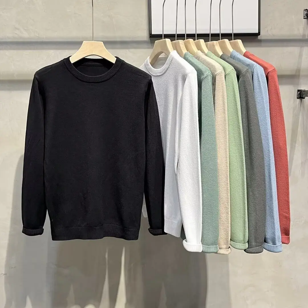 2026 Autumn Winter New Men's Sweater Casual Fashion Solid Color Simple Versatile Male Base Round Neck Knitted Pullover Tops