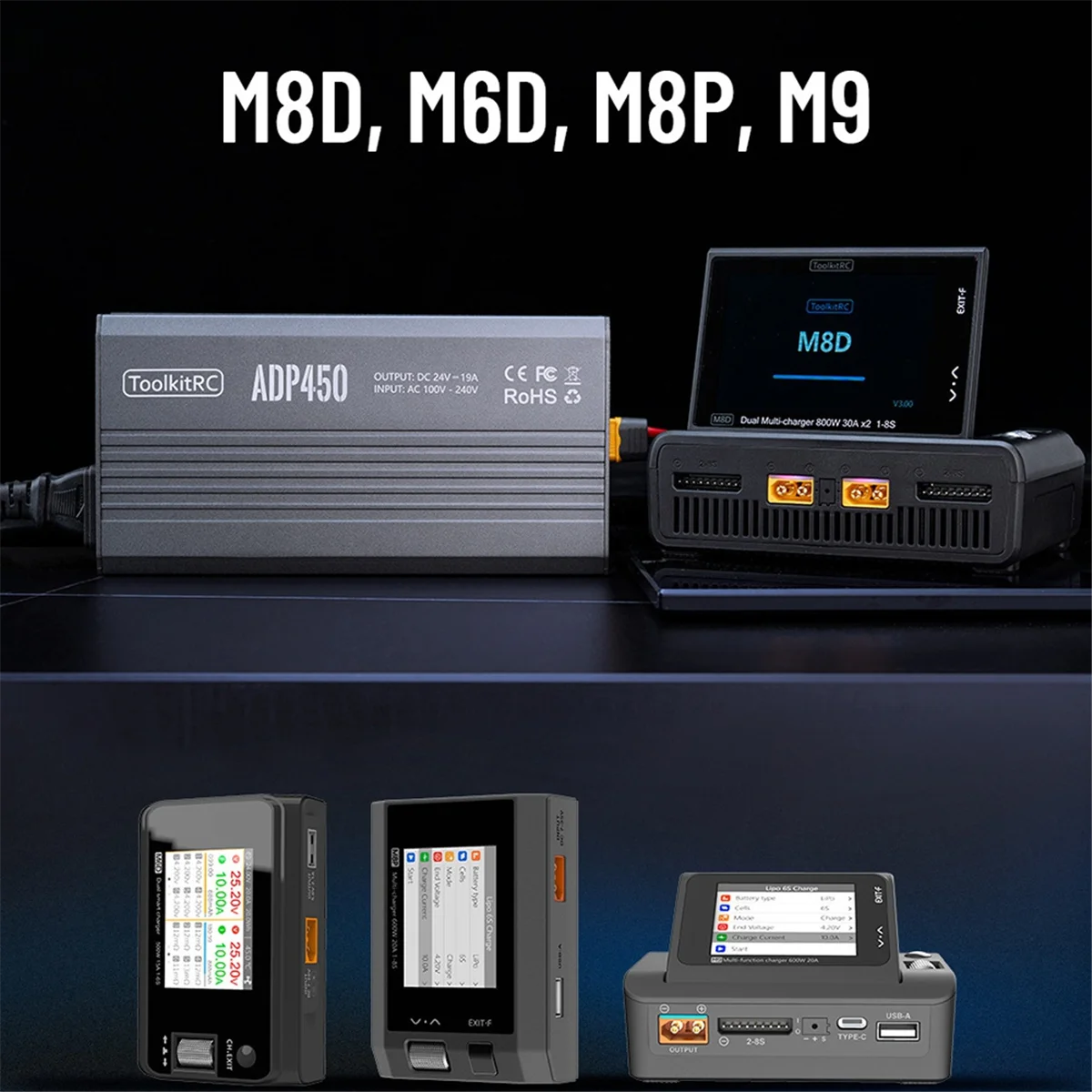 محول طاقة ADP450 AC 450W 24V 19A مع مخرج XT60 متوافق مع شواحن M8D وM6D وM8P وM9 بقابس أمريكي