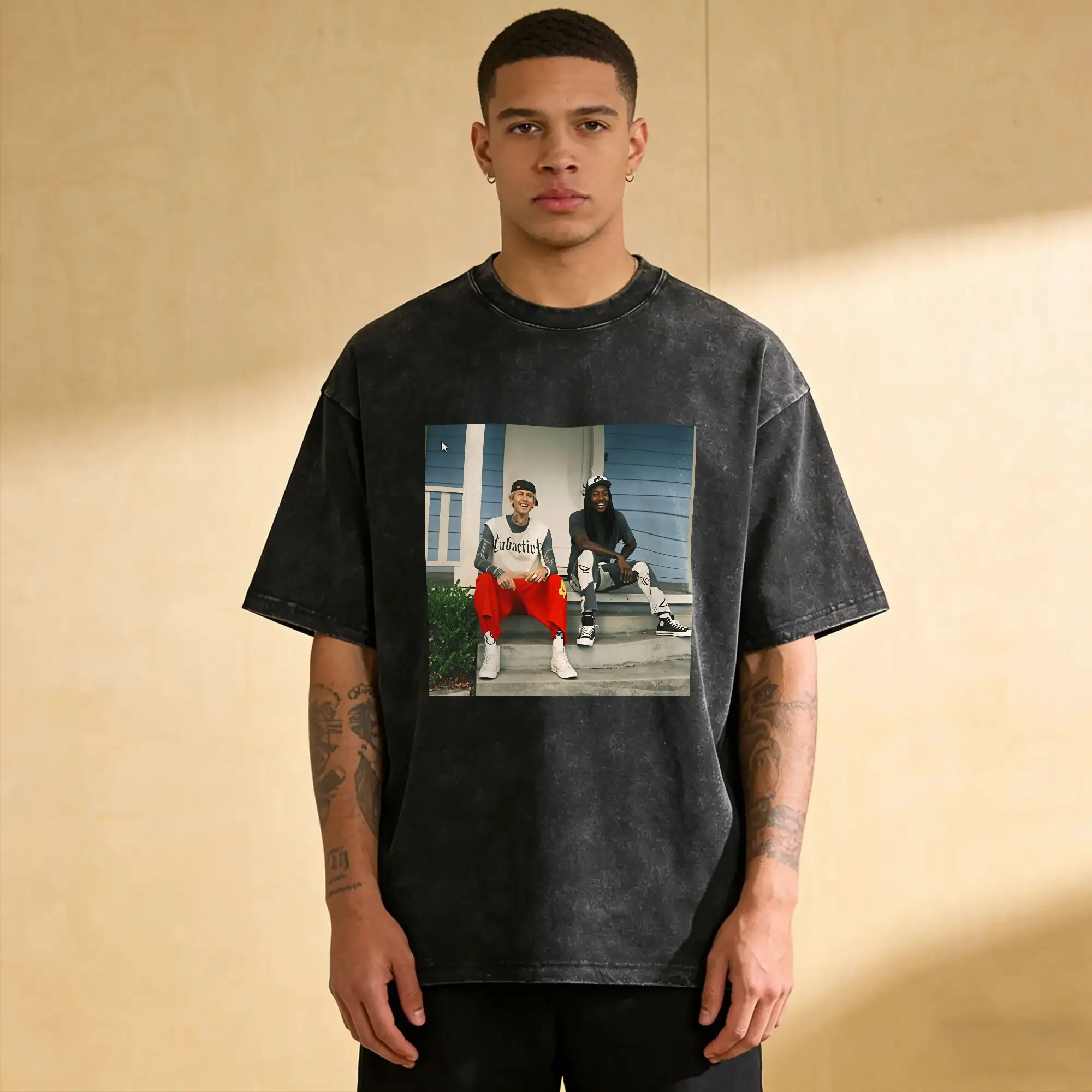 T-shirt délavé MGK x Wiz Khalifa Blog Era Boyz Album 2026 pour homme – Style urbain décontracté, design estival, coupe oversize