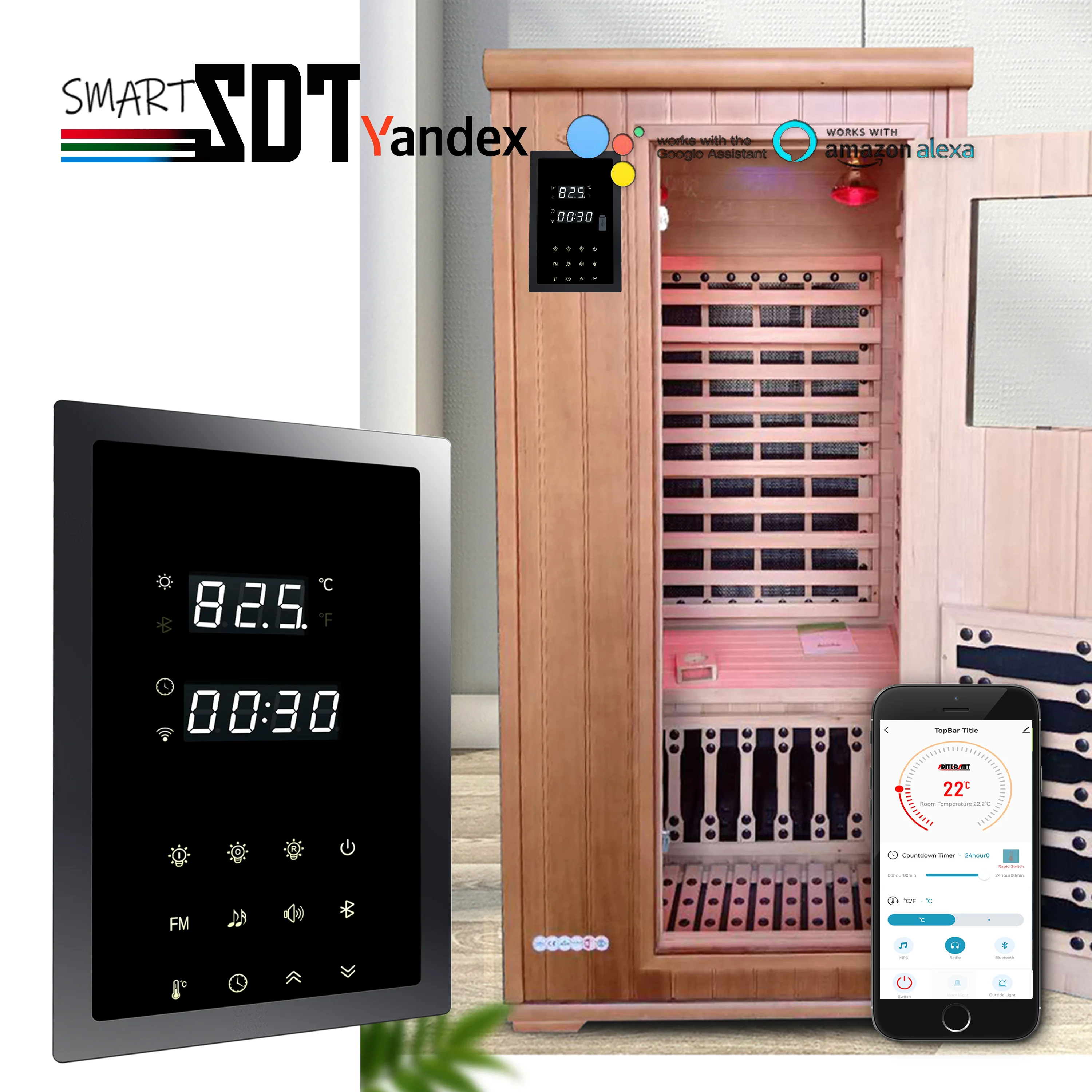 3P/380V/240V-9KW Multifunctional WIFI Sauna Control Panel for Electric Heat Infrared,Electric Therapy,Lights,UV,Fan Switch