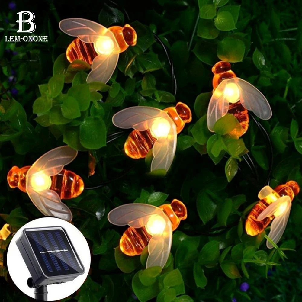 Solar Bee String Lights 5/7/12 Meters LED Ambient Light Outdoor Garden Decor Christmas Holiday Lighting Festive Supplies