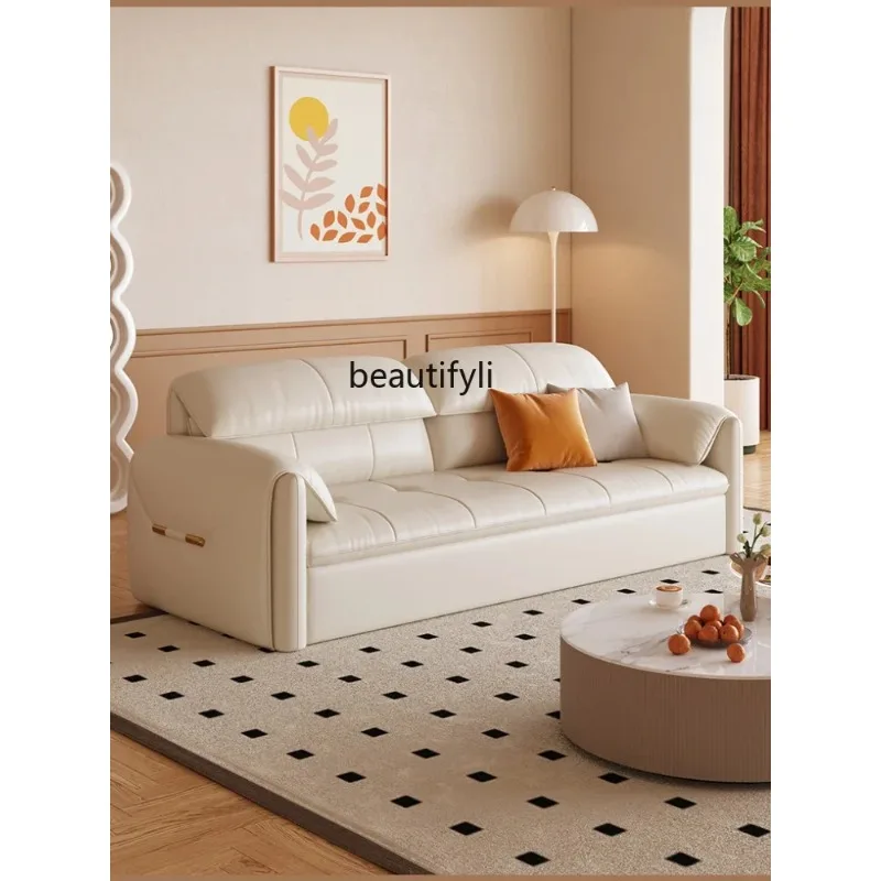 LHY26 ss Cream Style Sofa Bed Small Apartment Living Room Multi-Functional Telescopic Bed Double-Use Storage Faux Leather
