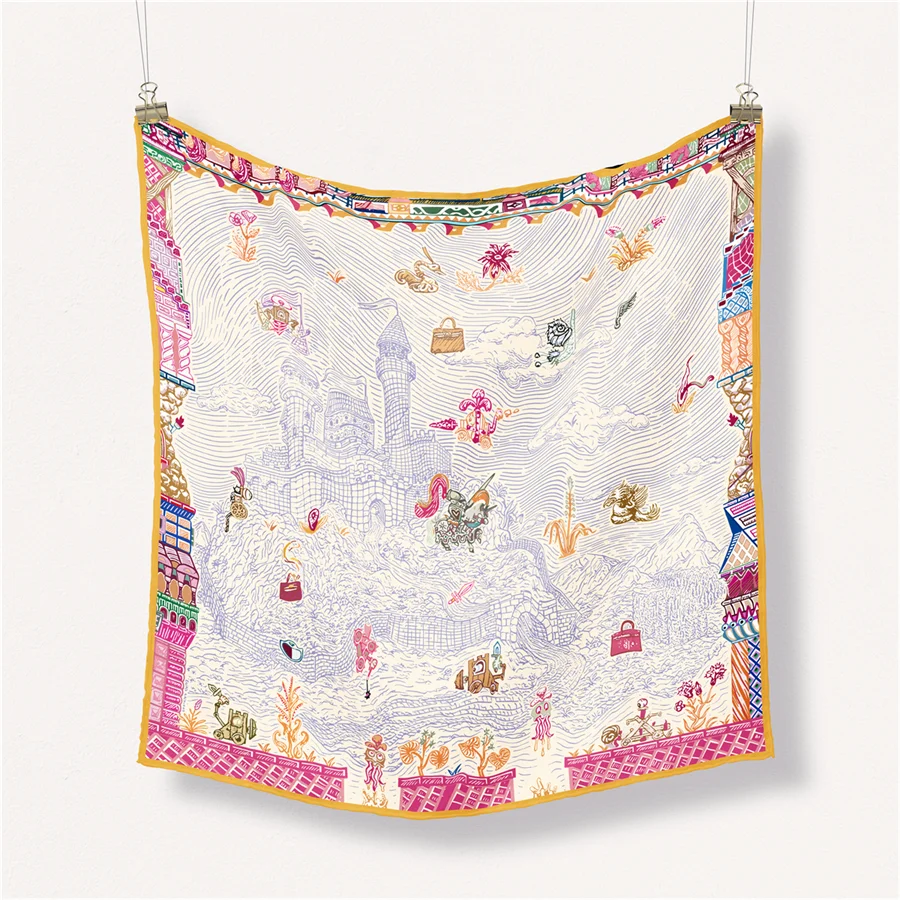 

53 см Роскошный женский брендовый подводный замок, 100% саржевый шелковый шарф, бандана, повязка на голову, квадратный шарф для волос, хиджаб, шейный платок для женщин