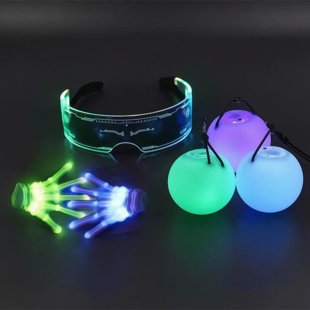 Luminous LED Prop Set For Halloween Party Stage Performance Dance Glowing Gloves Glasses Ball Dress Up Props