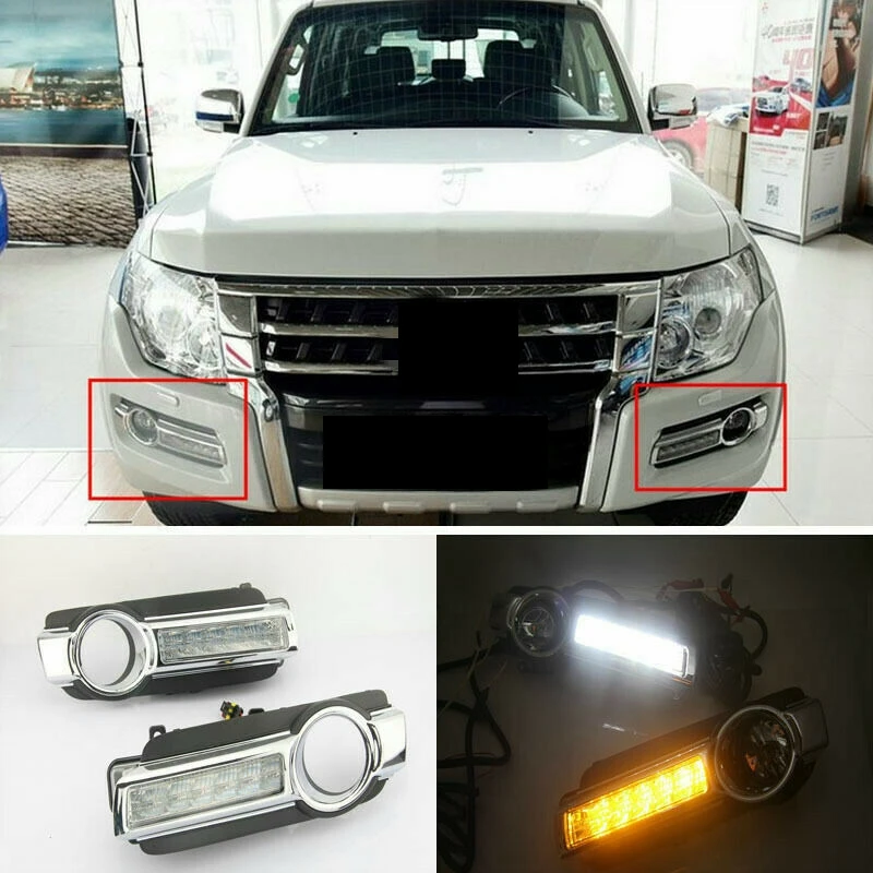 Car LED Daytime Running Lights With Bezel For Mitsubishi Pajero V93 V97 2015-2019