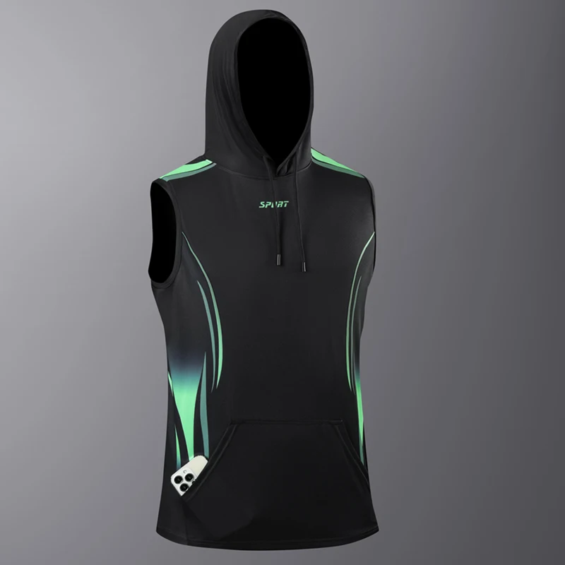 

CHRLCK Men's Running Quick Drying Hooded T-shirts Breathable Fitness Jogging Tees Soft Elasticity Outdoor Sports Short Vest