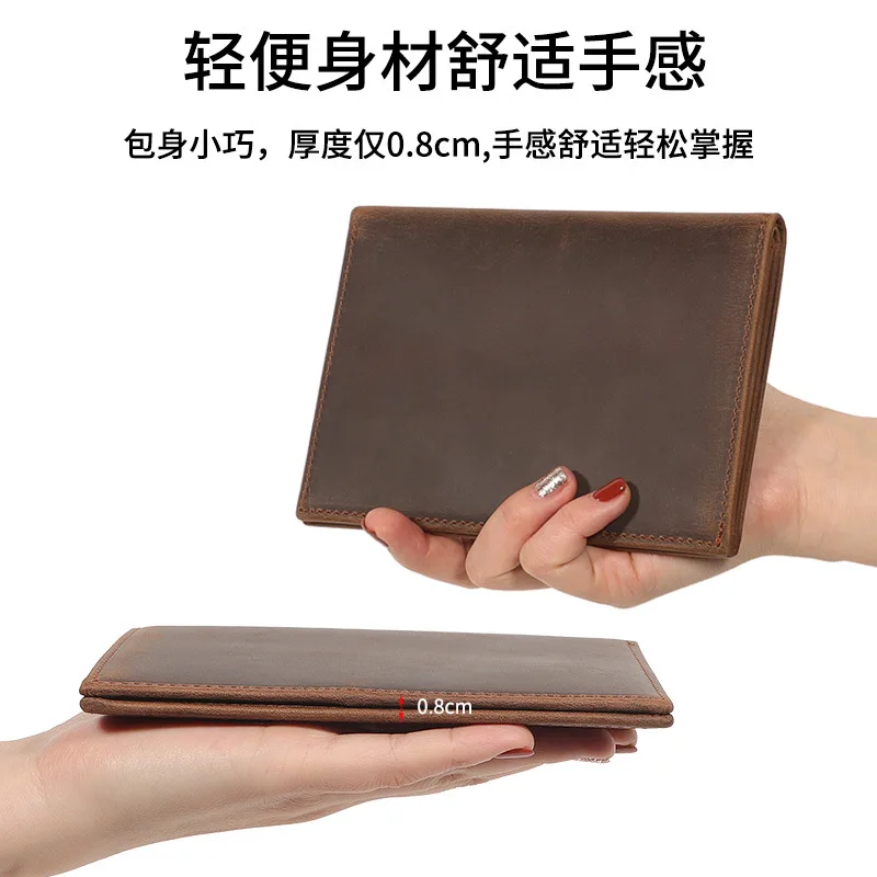 Retro Crazy Horse Leather Passport Holder Multifunctional Wallet Multi Card Slots Document Ticket & Coin Pouch