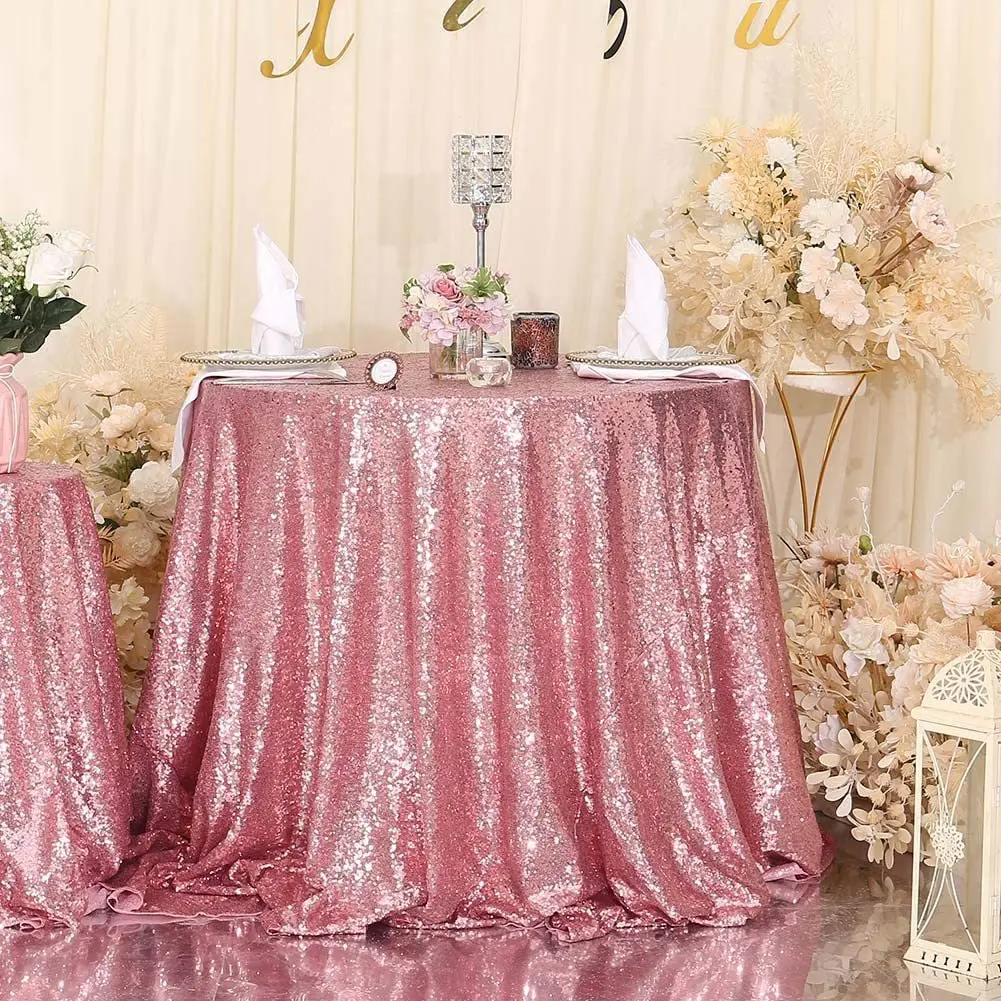 Round Tablecloth Gold Sequin Glitter Table Cloths for Birthday Wedding Baby Shower Party Dining Table Decorations Accessories