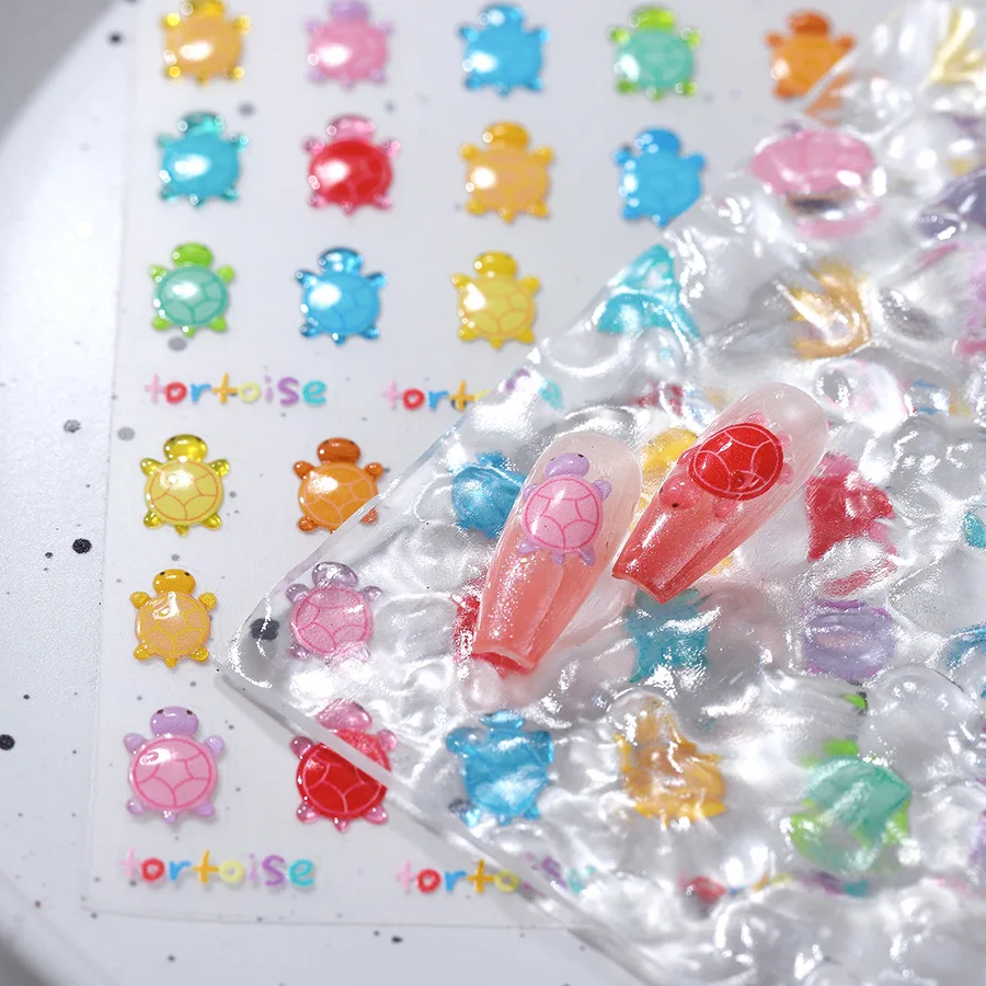 Kawaii Cartoon Colorful Little Tortoise Nail Stickers Jelly 3D Self-Adhesive Nail Art Decal Design Manicure Tool 1 Sheet