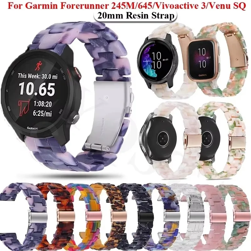 

20mm Resin Strap Watch Band For Garmin Venu Sq Vivoactive 3/Vivomove HR/Forerunner 645 245 Smartwatch Replace Bracelet Correa