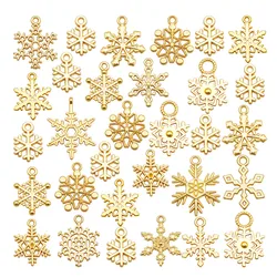 Julie Wang 100g/Pack Alloy Gold Color Christmas Snowflake Charms Random Mixed Decor Pendant Bracelet Jewelry Making Accessory