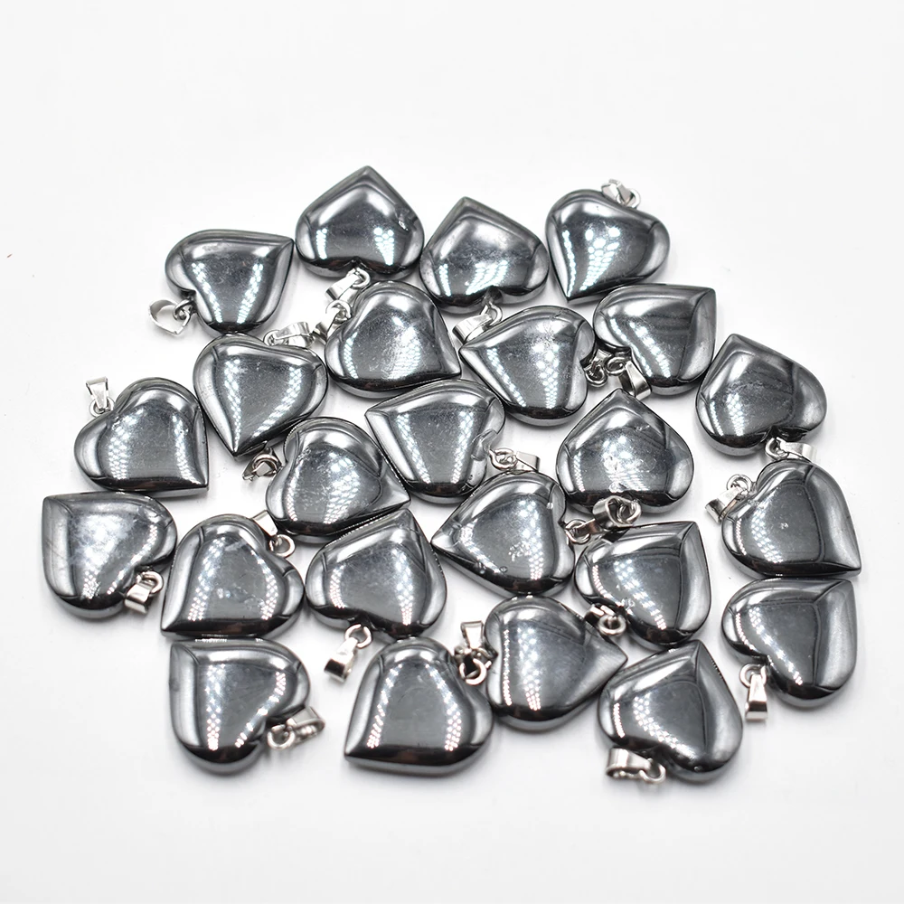 

Wholesale 20mm 24 50pcs/lot Heart Pendants Charms Natural Hematite Stone For DIY Jewelry Making Women Gift free shipping