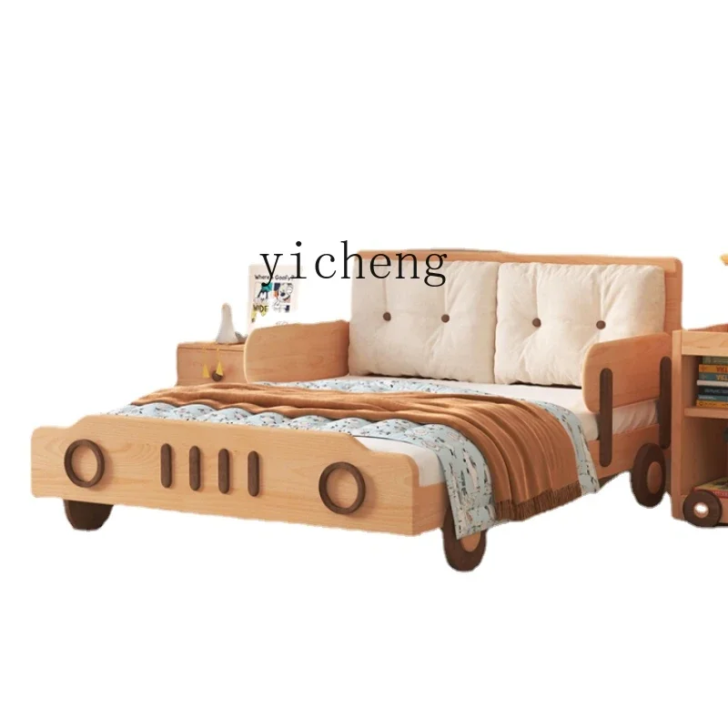 

Xl All Solid Wood Wood Color Car Soft Bag Single Bed Modeling Bed Boys' Characteristic Bed